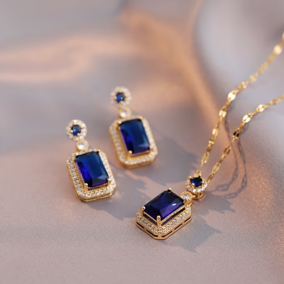 Ortisa Jewelry Jewelry - 18 K Blue Gold-Plated Necklace With Earrings